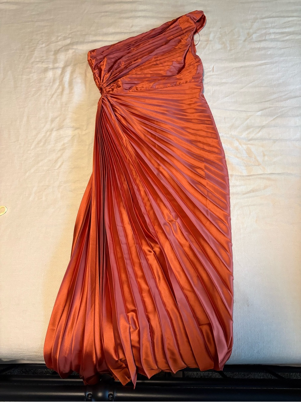 Dress Forum One-Shoulder Pleated Copper-Red Evening Gown